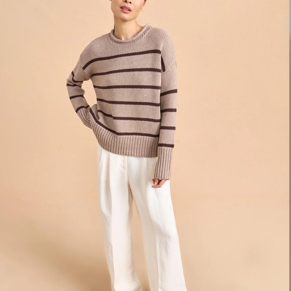 La Ligne NYC Marina Striped Tan Chocolate Womens Sweater Size XXL NWOT